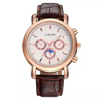 Популярные водонепроницаемые мужские часы с синим светом и тремя глазами, кварцевые часы с поясом