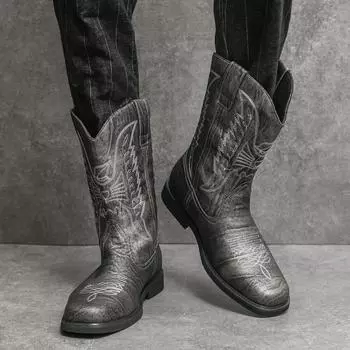 Популярные высокие мужские ботинки Классические и модные стили дизайна Для активного отдыха на мотоцикле Повседневные Трендовые молодежные ковбойские кожаные ботинки 38 коричневый