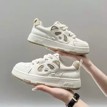 Популярные высококачественные белые туфли на толстой подошве, женские весенние универсальные туфли для доски Panda 2025, новая корейская повседневная спортивная обувь 35