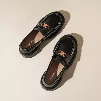 Популярные женские мокасины Arc De Triomphe 2022 года, новые туфли-лодочки на толстой подошве с металлической пряжкой в стиле ретро 34 чёрный