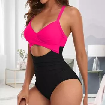 Популярные женские монокини с перекрестными бретелями на спине, пуш-ап, слинг, цветной передний полый боди, купальник, одежда для водных видов спорта M красный