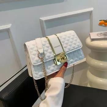 Популярные женские сумки этого года 2024 года, новый модный тренд лета, повседневные сумки-мессенджеры с вышитыми нитками и ромбами, сумки-мессенджеры на одно плечо чёрный