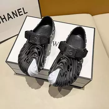 Популярные женские туфли большого размера с отверстиями, летняя одежда, тапочки с толстой подошвой, наступающие на дерьмо, парные пляжные сандалии 36