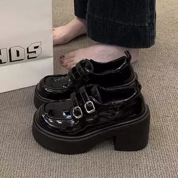 Популярные женские туфли-лоферы на платформе, весна 2025, новые туфли на очень высоком каблуке с пряжкой на ремне в британском стиле, маленькие кожаные туфли 35