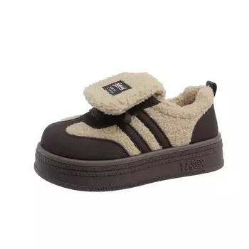 Популярные женские зимние ботинки на толстой подошве 2025 новый осенне-зимний бархатный теплый хлопок повседневные универсальные нишевые женские туфли 35