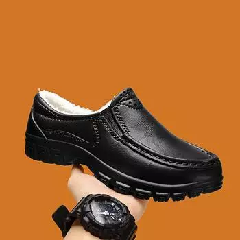 Популярные зимние хлопковые туфли мужские легкие бархатные повседневные кожаные туфли мужские бархатные туфли с одной педалью для вождения садовая обувь 39 чёрный