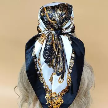 Популярный 90X90CM квадратный шелковый хиджаб модный дизайн солнцезащитные шарфы Four Seasons женский платок 2024 новая модель пляжные шали