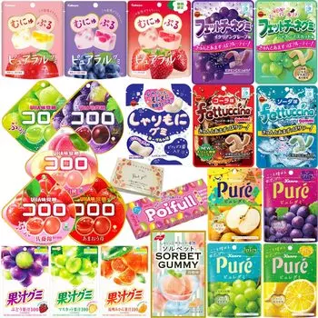 Популярный ассортимент жевательных конфет для 10 штук, всего 10 штук. Феттучини Чистый фруктовый сок Карманные салфетки включены дети, типы, Шаримо, Поифуру, жевательные конфеты, жевательные конфеты,