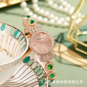 Популярный браслет из халцедона, корона, ювелирные изделия, модные женские часы, женские часы, кварцевые часы розового золота