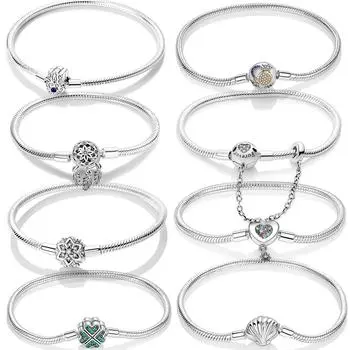 Популярный браслет из стерлингового серебра 925 пробы, сверкающий Фатима Хамса, ручная змея, базовый браслет-цепочка, подходит для оригинальных очаровательных бусин, сделай сам, женские дизайнерские ювелирные изделия 20cm