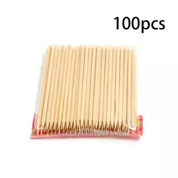 Популярный дизайн ногтей, оранжевая деревянная палочка с двойной головкой, толкатель для кутикулы, инструмент для удаления педикюра со стразами бежевый