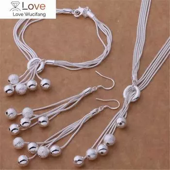 Популярный дизайнер 925 пробы стерлингового серебра кисточки бусины браслеты ожерелье серьги комплект ювелирных изделий мода вечеринка свадебные аксессуары подарок