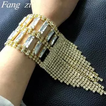 Популярный европейский и американский модный браслет с длинной кисточкой и стразами, супер сверкающие аксессуары для ночного клуба, женский браслет золотой