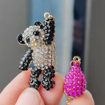 Популярный хит продаж, корсаж из сплава со стразами, мультяшные панды, полные бриллиантовые булавки, броши, универсальная одежда для женщин оптом