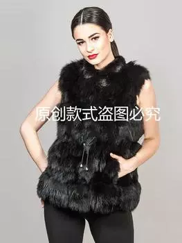 Популярный искусственный меховой жилет, теплая осенне-зимняя женская одежда, искусственный мех, сращивание, куртка, лисья меховая куртка S чёрный
