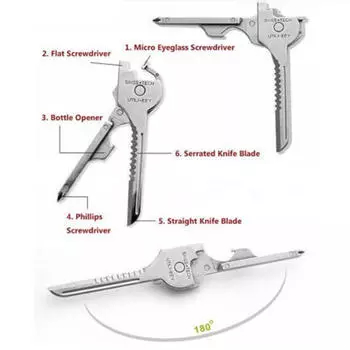Популярный карманный брелок для ключей EDC 6 в 1, открывалка для выживания, многофункциональные инструменты для кемпинга, 2017 г., на автомобиле ONESIZE серебряный