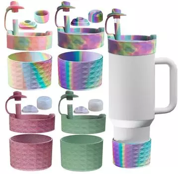 Популярный комплект из 4 шт./комплекта цветных многофункциональных силиконовых защитных чехлов для стакана Stanley Quencher H2.0 40 унций, аксессуары для чашек серебряный