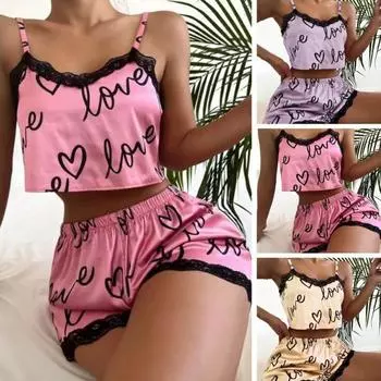 Популярный комплект одежды для сна с принтом для женщин, домашняя одежда M фиолетовый