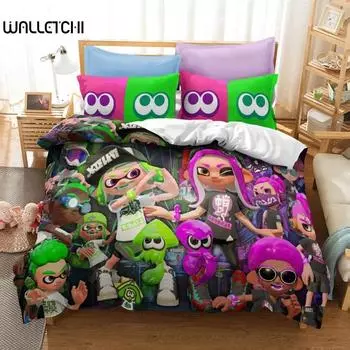 Популярный комплект постельного белья с принтом игры Splatoon 2, 3D-мультяшный комплект пододеяльников, наволочка для подушки, двуспальная кровать размера Queen, комплект постельного белья размера King Size 70x133cm 2pcs
