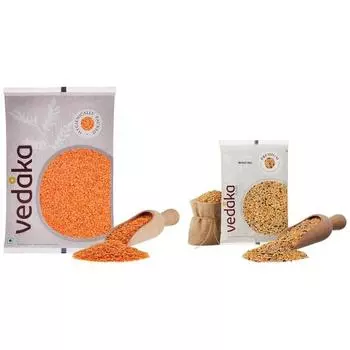 Популярный красный сплит Масур Дал Vedaka, 2 кг | Богат белком | Без холестерина | Без добавок и бренда Amazon - смешанный дал Vedaka, 1 кг | Источник белка