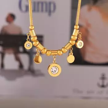 Популярный круглый бренд инкрустированный циркониевый кулон титановая стальная цепочка темперамент высококачественное простое ретро ожерелье на ключицу