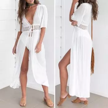 Популярный купальник, накидка, сладкий длинный ажурный легкий купальник, накидка для бассейна M белый