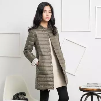 Популярный, легкий и тонкий пуховик женский с воротником-стойкой, средний и длинный тонкий пуховик, модный большой размер, топ для женщин S серый