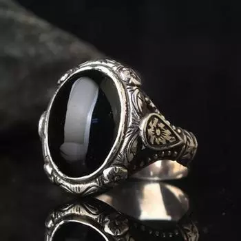 Популярный Moda Punk Con Incrustaciones De Piedras Negras Talladas Anillo Retro Anillo Masculino 6