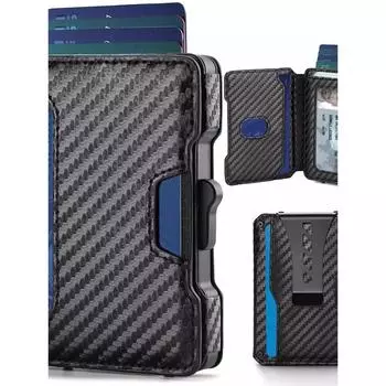 Популярный мужской кошелек из углеродного волокна, мягкий мужской кошелек из натуральной кожи, противоугонный кошелек с щеткой для мужчин и женщин чёрный