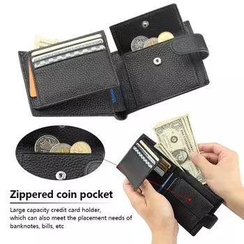 Популярный мужской кошелек, кошелек с защитой от кражи и RFID-меткой, вместительный карман для нескольких кредитных карт, сумка для мелочи. чёрный