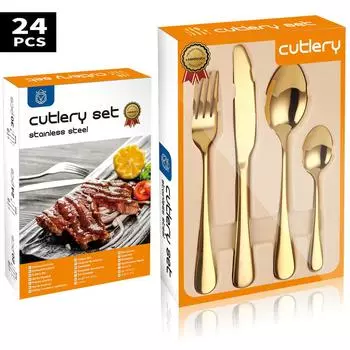 Популярный набор столовых приборов из нержавеющей стали, 24 предмета, подарочная коробка, бытовые ножи, вилки, ложки, кухонные бытовые