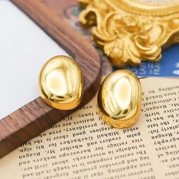 Популярный нишевый дизайн, нерегулярные овальные серьги-гвоздики из титановой стали, простые серьги из 18-каратного золота золотой