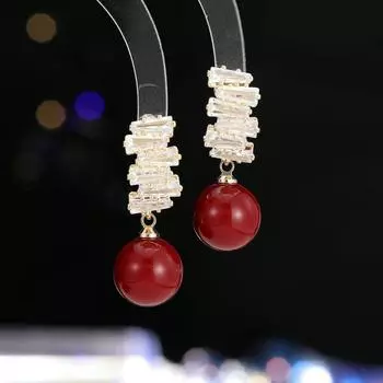 Популярный нишевый дизайн, высококачественные серьги, высококачественные, легкие, роскошные, изысканные, супер-блеск циркония, серьги с красным жемчугом Ankola золотой