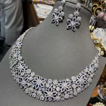 Популярный новый роскошный цветок циркон свадебный песок ожерелье браслет из двух частей ins ювелирные изделия