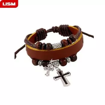 Популярный панк-дизайн крестовые браслеты для мужчин и женщин, новая мода, женский браслет из натуральной кожи, винтажные ювелирные изделия Light Yellow Gold Color22cm