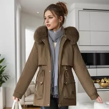 Популярный пирог побеждает женскую зимнюю моду универсальная хлопковая одежда флисовая куртка с капюшоном теплая хлопковая одежда M чёрный