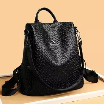 Популярный плетеный кожаный противоугонный школьный рюкзак высокого класса, гладкий металлический многофункциональный рюкзак, текстурированный рюкзак для девочек