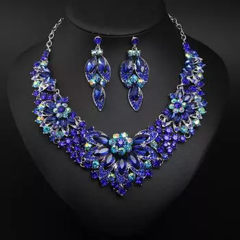 Популярный, преувеличенный кристалл драгоценный цветок ожерелье декоративный набор женские аксессуары белый