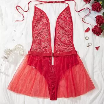 Популярный, сексуальный комбинезон, сексуальный комплект с перспективой, горячая кружевная юбка на шнуровке. S