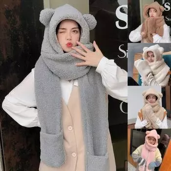 Популярный шарф, плюшевые ветрозащитные осенне-зимние холодостойкие перчатки без полей кофейный