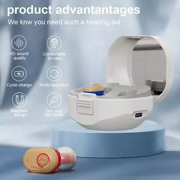Популярный слуховой аппарат с двумя ушами и зарядным футляром Портативный усилитель звука для улучшения слуха Поддержка английского языка