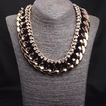 Популярный стиль, 10-цветный тканый флис с бриллиантами, толстое и короткое ожерелье на ключицу, преувеличенные модные женские ювелирные изделия известных марок светло-синий