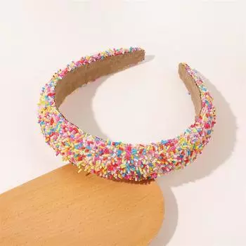 Популярный толстый ободок для волос из губки с мягкой подкладкой и разноцветными бусинами для женщин для шопинга, вечеринки, выступления, путешествий, фотографии, аксессуары для волос