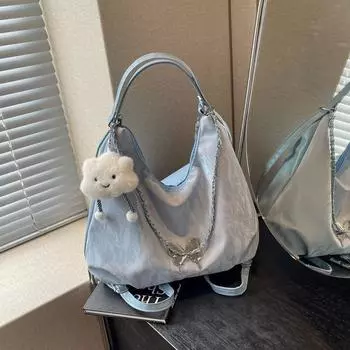 Популярный в этом году рюкзак большой вместимости, летняя новинка 2024 года, простая повседневная сумка через плечо, простая модная сумка-тоут Without pendant чёрный