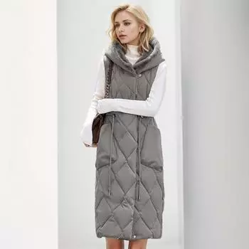 Популярный в России женский жилет из хлопка-пуха, средней и длинной длины, хорошего качества, модный, тонкий жилет. L темно-коричневого