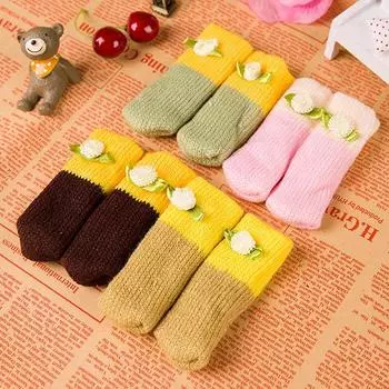 Популярный защитный пол, рекламный стул, чехол для ног, рукав, цветок, 4 шт., домашние вязаные носки ручной работы зелёный