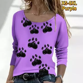 Популярный женский топ в повседневном стиле с круглым вырезом и длинными рукавами на весну и осень с животным принтом XS-8XL XS