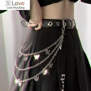 Пояс-бабочка в стиле панк-стрит, цепочка на талию для мужчин и женщин, многослойная цепочка для брюк с крючками в стиле хип-хоп, брелок для ключей, ювелирные изделия белый