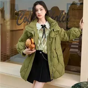 Пояс Butterfly 2024 зима новый теплый пуховик женский свободный с капюшоном модный пуховик замедляющий старение S size 90-60kg белый