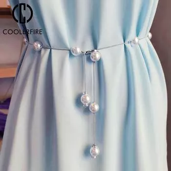 Пояс для женщин Модельерский пояс Роскошная Золотая Серебряная цепочка с жемчужной бахромой Аксессуары на талии Сексуальный круглый ремень с кисточками AL090 105CM